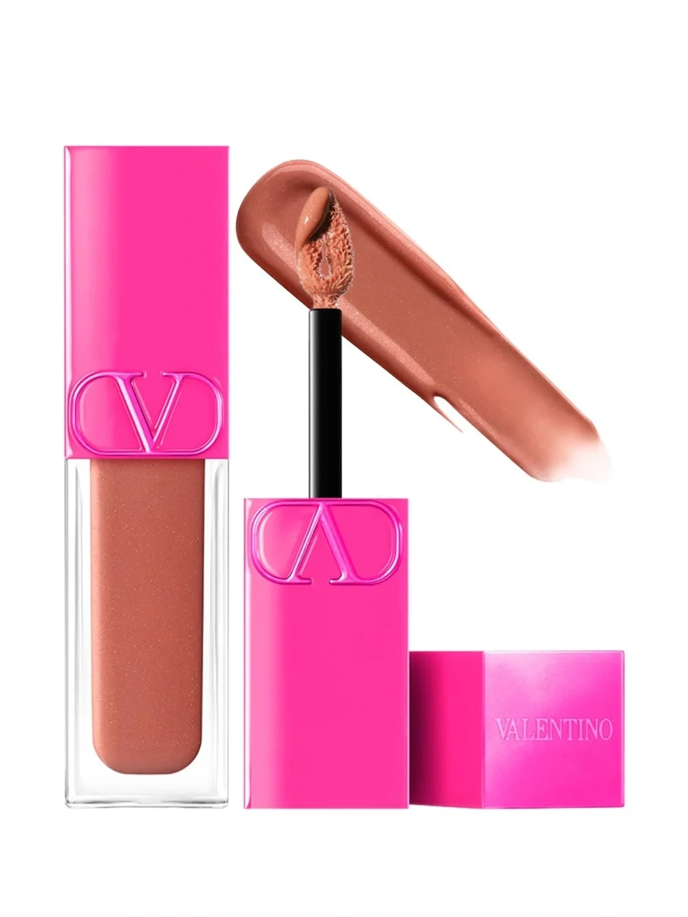 Valentino Puffer Lip Gloss in Warm Brown with Pink Cap